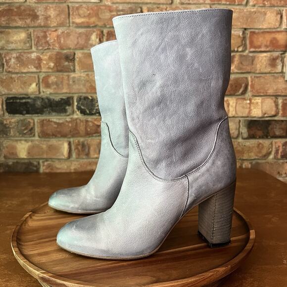 Free People Dakota Suede Slouch Block Heel Blue Gray Sz 9 US 39 EU MSRP $188 - Picture 10 of 16